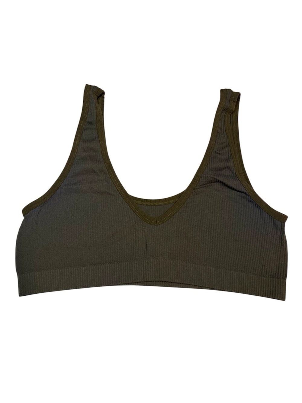 Colsie Women's Ribbed Scoop Neck Bralette Medium Seamless- Olive